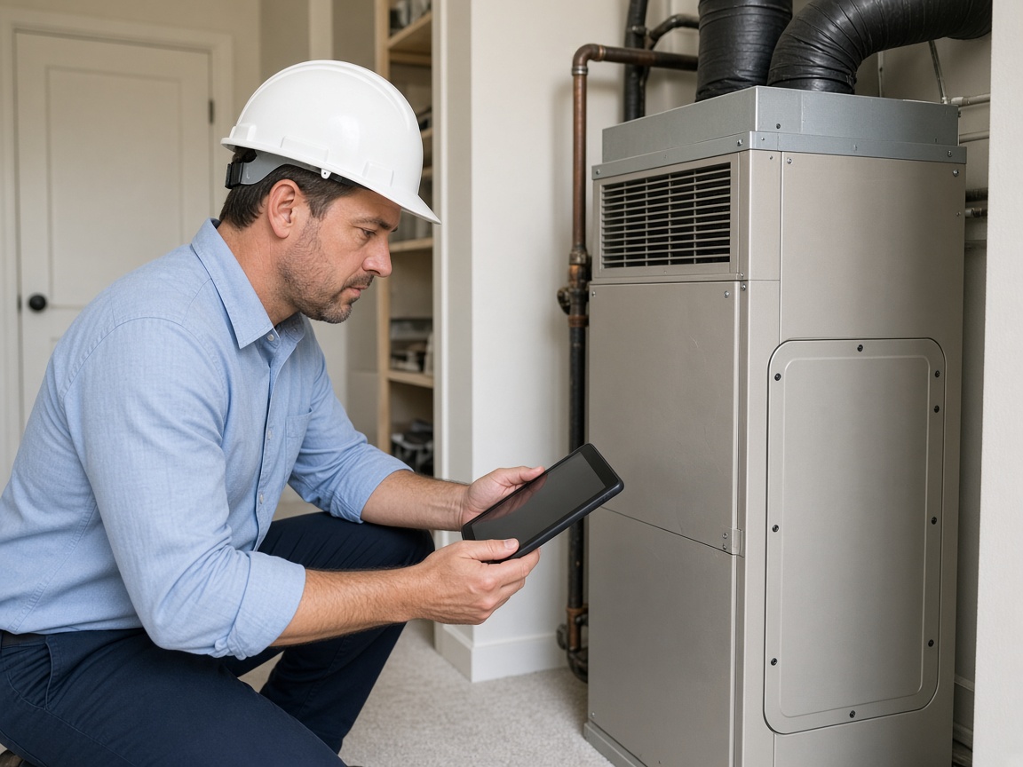 Technician inspecting a home HVAC system