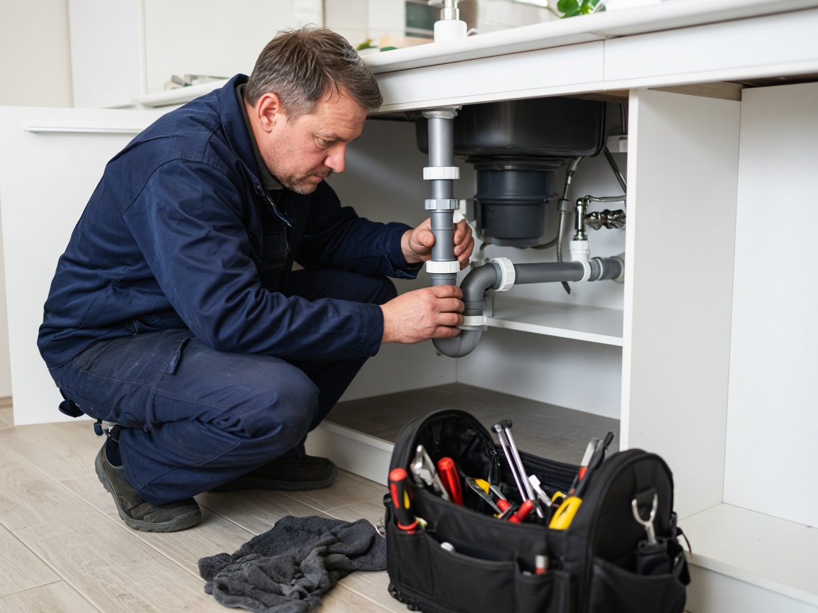 Plumbing repair under a kitchen sink